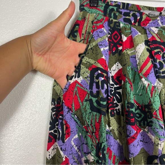 Alan Edwards Multicolored Midi Skirt Elastic Waist Side pockets Rayon 27 Waist - Picture 2 of 8